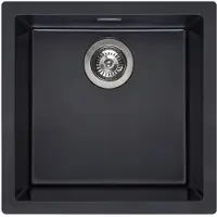 Reginox Evier à encastrer 460x460 Amsterdam 40 - Evier de cuisine avec pratique soupape de trop-plein du panier à tamis intégral, granit noir