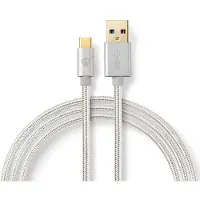 Nedis Câble USB | USB 3.2 Gen 1 | USB-A mâle | USB-C mâle | 15 W | 5 Gbps | Plaqué or | 1,00 m | Rond | Tressé / Nylon | Aluminium | Boîte avec fenêtre couverte