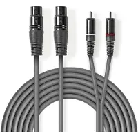 Nedis Câble audio XLR 2x XLR 3 broches femelle - 2x RCA mâle 3,0 m Gris -