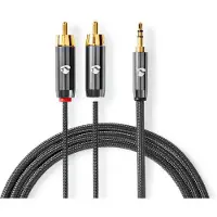 Nedis câble audio stéréo - 3.5 mm mâle - 2x RCA mâle - plaqué or - 5.00 m - rond - gris Gun Metal - emballage avec fenêtre transparente