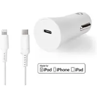 Nedis Chargeur de voiture - 20 W - 1.67 / 2.22 / 3.0 A - Nombre de sorties : 1 - Type de port : USB-C - Câble Lightning 8 broches (en vrac) - 1.00 m - Sélection automatique de la tension