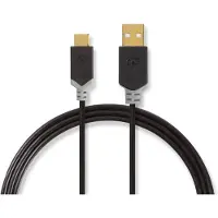 Nedis Câble USB | USB 2.0 | USB-A mâle | USB-C mâle | 60 W | 480 Mbps | Plaqué or | 2,00 m | Rond | PVC | Anthracite | Boîte