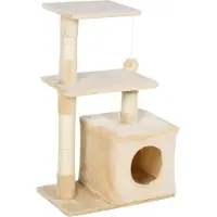 PawHut Arbre à chat en sisal avec jouets pour chats Peluche beige, hauteur 80 cm D30-285