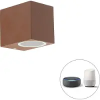 QAZQA Applique murale intelligente brun rouille IP44 avec Wifi GU10 - Baleno