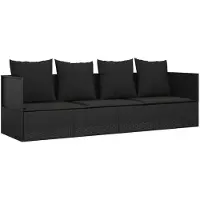 vidaXL Lit lounge d'extérieur avec coussins noir Poly rotin
