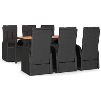 vidaXL Ensemble à manger de jardin coussins 7pcs Noir Résine tressée