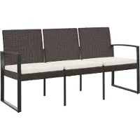 vidaXL Banc de jardin 3 places avec coussins Marron Rotin PP