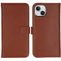 Selencia Étui portefeuille en cuir véritable Apple iPhone 15 Plus - Marron clair