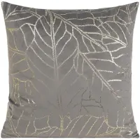 Eurofirany Housse de Coussin élégante en Velours avec Impression 45 x 45 cm - Housse de Coussin en Velours - Coussin Doux - Motif Feuilles 3 - Gris
