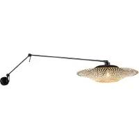 QAZQA Applique murale noire avec abat-jour en rotin 50 cm réglable - Blitz
