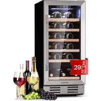 Klarstein Cave a Vin, Réfrigérateur à Vin avec Porte en Verre, Cave à Vin de Vieillissement, Zone Unique, Prosecco, Bière, Ecran Tactile, Réfrigérateur Bar, Frigo, Protection UV, 5-18°C, 31 Bouteilles