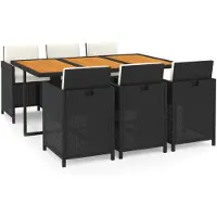 vidaXL Ensemble de jardin 7 pièces avec coussins Poly rotin noir