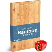 Coninx Planche à découper en bois Coninx pour plan de travail, comptoir ou table | Planche à découper avec bord de support et rainure pour jus de fruit | 45x30CM | 2,5CM Epaisseur | Bambou