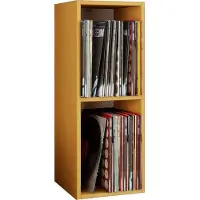 Hioshop Bois Disques vinyles LP Stand Étagère d'archivage Support de rangement Platto 2 compartiments Bois Disques vinyles LP Stand Étagère d'archivage Support de rangement Platto 2 compartiments