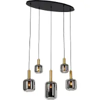 QAZQA Suspension ovale noire avec verre doré et fumé 5 lumières - Zuzanna