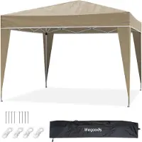 LifeGoods Party Tent - Pavillon - EasyUp - Pliable - Imperméable - Avec sac de transport - 300 x 300 cm - Beige