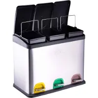 Dirt Devil Pedal bin 3x 15L - Poubelle Séparation des déchets - acier inoxydable - Silver
