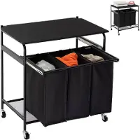 Niceey Panier à linge sur roulettes - 3 compartiments extensibles - Noir