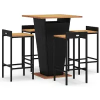 vidaXL Ensemble bar de jardin 5 pièces noir Poly rotin & bois massif acacia