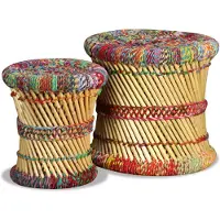 vidaXL Tabourets avec détails chindi lot de 2 multicolore bambou