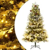 vidaXL Sapin de Noël pré-éclairé et pommes de pin vert 195cm PVC et PE