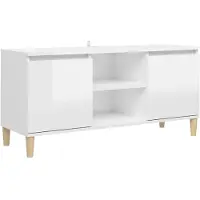vidaXL Armoire TV avec pieds en bois massif blanc brillant 103,5x35x50 cm