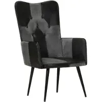 vidaXL Chaise à oreilles Noir et gris Cuir véritable