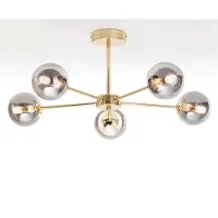 LumenXL Suspension industrielle dorée avec verre gris fumé, 5 lumières - Leah