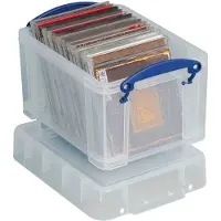 Really Useful Box Boîte de transport , volume 3 l, L 240 x l 180 x H 160 mm, empilable, avec couvercle &amp; poignées rabattables, PP, transparent