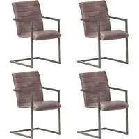 vidaXL Chaise cantilever 4 pcs. Marron Cuir véritable