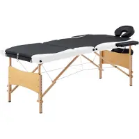 vidaXL Table de massage pliable 3 zones Bois Noir et blanc