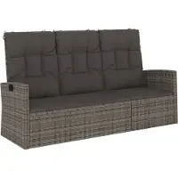 vidaXL Banc de jardin avec fonction chaise longue & coussins Gris 173 cm Poly rotin