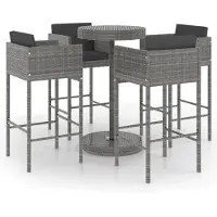 vidaXL Ensemble bar de jardin 5 pièces avec coussins Poly rotin gris