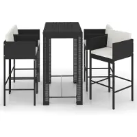 vidaXL Ensemble bar de jardin 5 pièces avec coussins Poly rotin noir