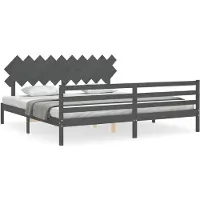 vidaXL Lit en bois massif avec tête de lit Gris 200x200 cm
