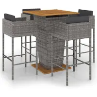 vidaXL Ensemble bar de jardin 5 pièces avec coussins Poly rotin gris