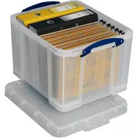 Really Useful Box Boîte de transport , volume 35 l, L 480 x l 390 x H 310 mm, empilable, avec couvercle &amp; poignées rabattables, PP, transparent