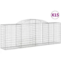 vidaXL Gabions avec arc surélevé 15 pcs 300x50x100/120cm Fer galvanisé