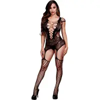 Baci - ensemble résille manches courtes lacé - noir S/M