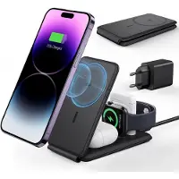 ESR 3 en 1 station de charge Apple Watch et iPhone, station de charge iPhone avec Apple, chargeur Magsafe pliable pour iPhone 15/14/13/12, Apple Watch 9/8/7/SE, AirPods Pro/3/2, noir