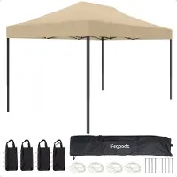 LifeGoods Tente de réception , Pavillon, 3,0 x 4,5 m, facile à monter, pliable, étanche, Sac de transport avec roulettes, Beige