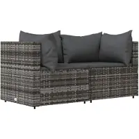 vidaXL Canapé d'angle de jardin avec coussins 2 pcs. Gris Poly Rattan