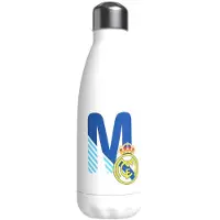 CYP Real Madrid CyP Brands Bouteille d'eau en acier inoxydable, fermeture hermétique, lettre M bleue, 550 ml, Blanc