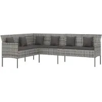 vidaXL Canapé de jardin en L avec coussins gris Poly rotin