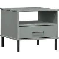 vidaXL Table de chevet avec pieds en métal Gris Bois pin massif OSLO