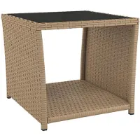 vidaXL Table d'appoint avec plateau en verre Beige Poly rotin & verre trempé
