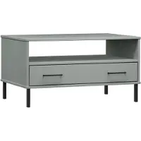 vidaXL Table basse OSLO avec pieds métalliques gris 85x50x45 cm bois massif