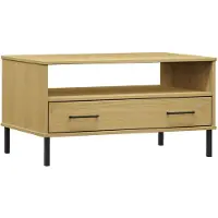 vidaXL Table basse OSLO avec pieds en métal brun 85x50x45 cm bois massif