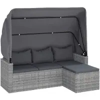 vidaXL Canapé de jardin 3 places avec toit et repose-pieds Gris Poly rotin