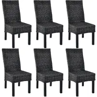 vidaXL Chaises de salle à manger 6 pcs noir Kubu rotin et bois de manguier